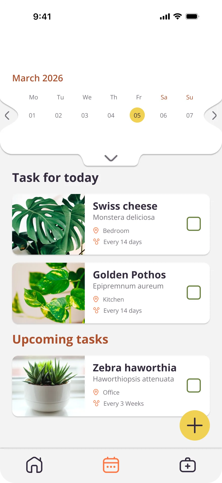 Plantify calendar screen