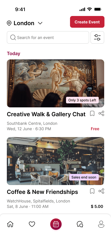 Sisterly redesigned event listing page