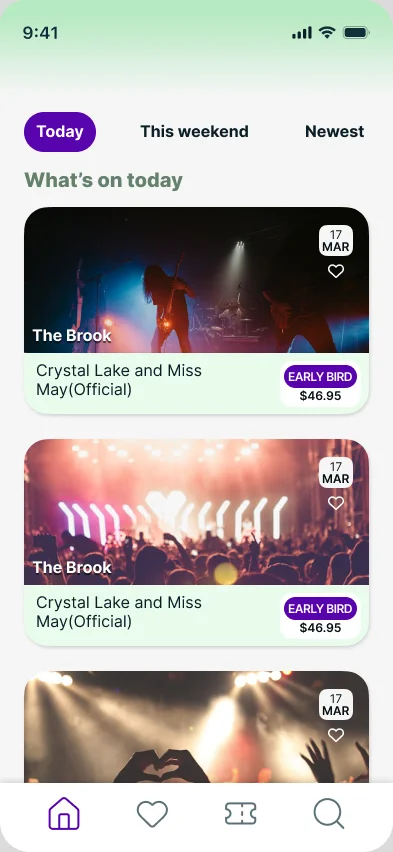 Hevywave event discovery screen
